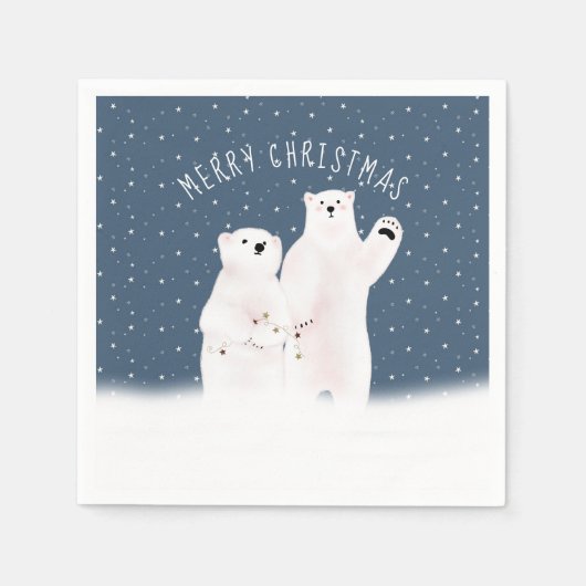 Frohe Weihnachts-Polar-Bären auf Stars Napkins Serviette (Vorderseite)
