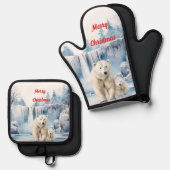 Frohe Weihnachts-Polar-Bären Ofenhandschuh & Topflappen-Set (Vorderseite/Rückseite)