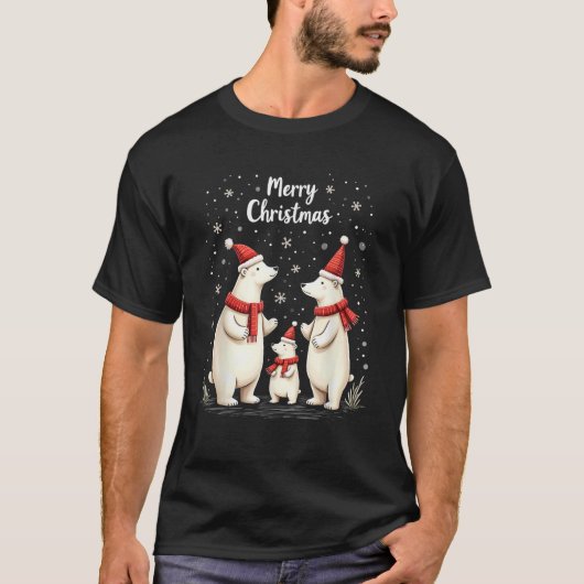 Frohe Weihnachts-Polar Bären Weihnachtsmannmütze C T-Shirt (Vorderseite)