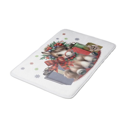 Frohe Weihnachts Pony Badematte (Schrägansicht)