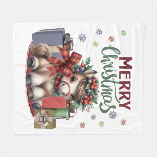 Frohe Weihnachts Pony Fleecedecke (Vorderseite (Horizontal))