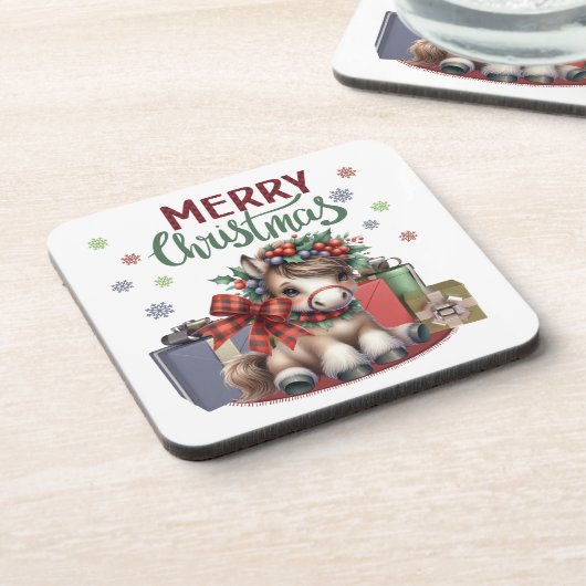 Frohe Weihnachts Pony Getränkeuntersetzer (Linke Seite)