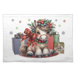 Frohe Weihnachts Pony Stofftischset
