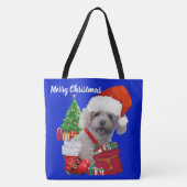 Frohe Weihnachts Poodle Blue Ladys Shoulder Tasche (Vorderseite)