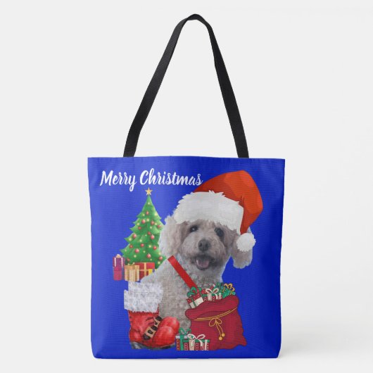 Frohe Weihnachts Poodle Blue Ladys Shoulder Tasche (Vorderseite)
