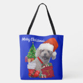Frohe Weihnachts Poodle Blue Ladys Shoulder Tasche (Rückseite)