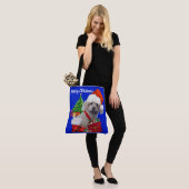 Frohe Weihnachts Poodle Blue Ladys Shoulder Tasche (Am Model)