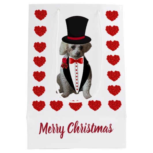 Frohe Weihnachts Poodle Geschenktasche Mittlere Geschenktüte (Rückseite)