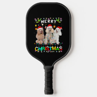Frohe Weihnachts Poodle Shirt Weihnachtsmannmütze Pickleball Schläger
