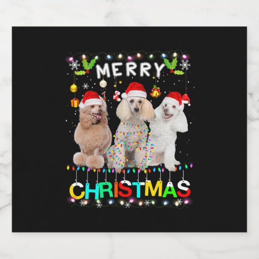 Frohe Weihnachts Poodle Shirt Weihnachtsmannmütze Schaumweinetikett (Einzelnes Label)