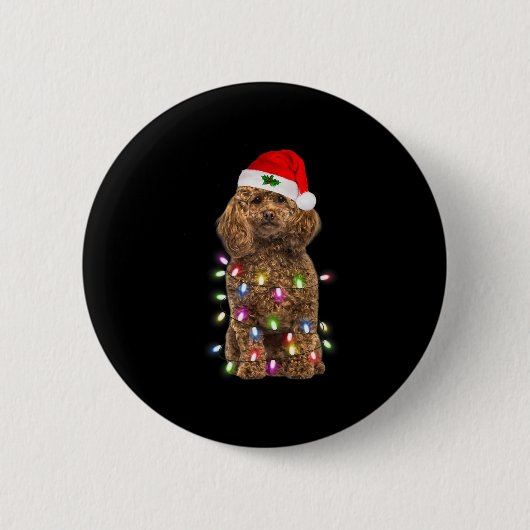 Frohe Weihnachts Poodle Weihnachtsmannmütze Lights Button (Vorderseite)
