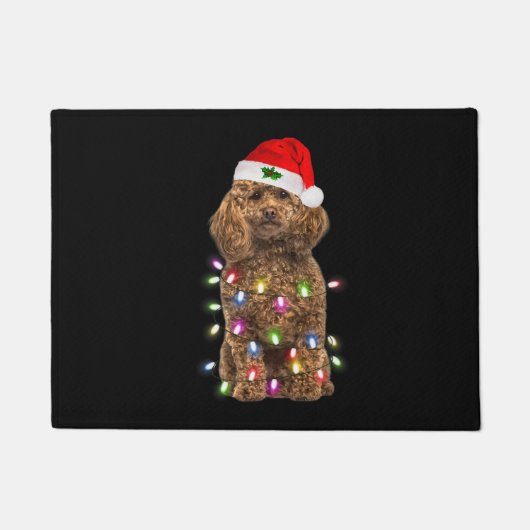 Frohe Weihnachts Poodle Weihnachtsmannmütze Lights Fußmatte (Vorderseite)
