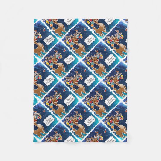 Frohe Weihnachts-Prancing-Rentier Fleecedecke (Vorderseite)