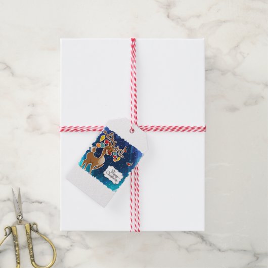 Frohe Weihnachts-Prancing-Rentier Geschenkanhänger (Mit Garn)