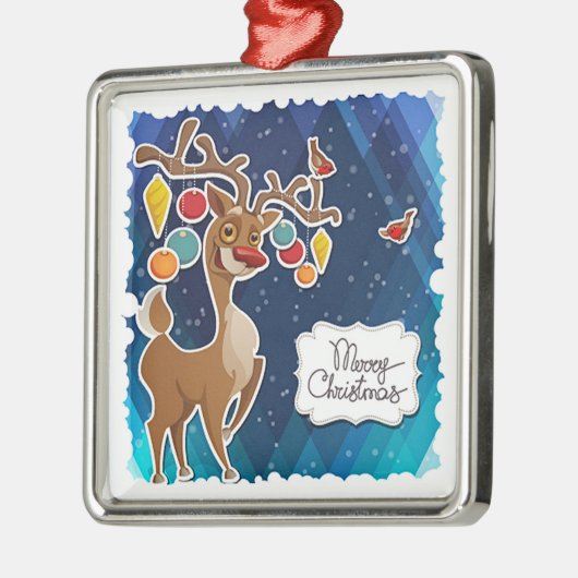 Frohe Weihnachts-Prancing-Rentier Silbernes Ornament (Links)