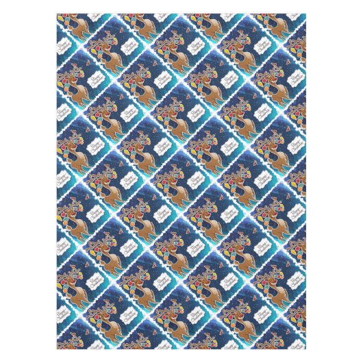 Frohe Weihnachts-Prancing-Rentier Tischdecke (Vorderseite)