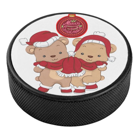 Frohe Weihnachts-Puck-Design in festlich roter Far Eishockey Puck (3/4)