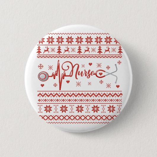Frohe Weihnachts-Pullover-Herzschlag Button (Vorderseite)