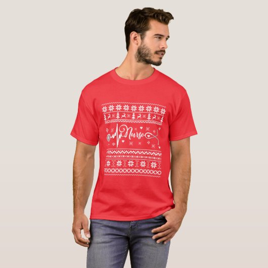 Frohe Weihnachts-Pullover-Herzschlag T-Shirt (Vorne ganz)