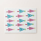 Frohe Weihnachts-Puzzle Weihnachtsbaumen Pink Blau Puzzle (Horizontal)