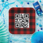 Frohe Weihnachts QR-Code auf Buffalo Kariert Pappteller (Party)