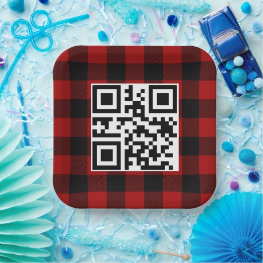 Frohe Weihnachts QR-Code auf Buffalo Kariert Pappteller (Party)
