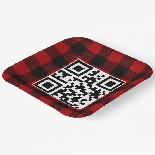 Frohe Weihnachts QR-Code auf Buffalo Kariert Pappteller (Gewinkelt)