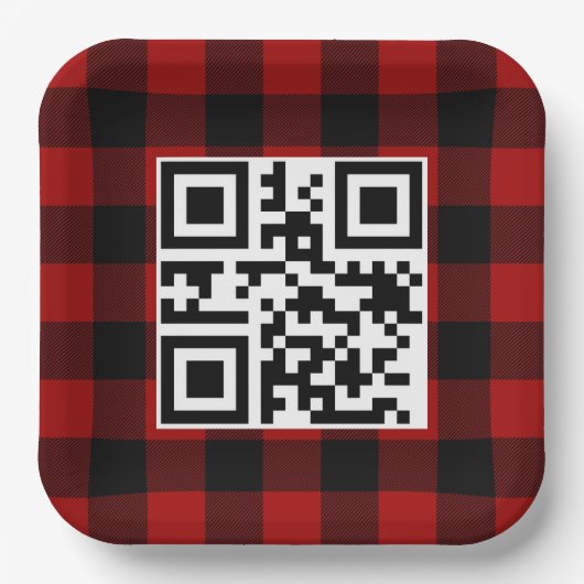 Frohe Weihnachts QR-Code auf Buffalo Kariert Pappteller (Vorderseite)