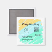 Frohe Weihnachts QR-Code Business gelb grünes Wass Magnet (Vorderseite/Rückseite)