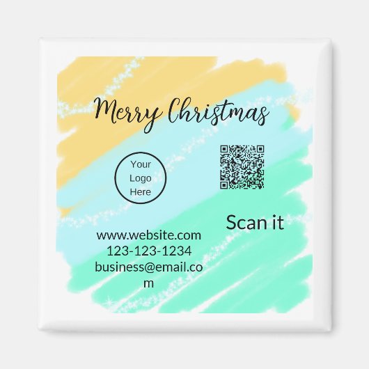 Frohe Weihnachts QR-Code Business gelb grünes Wass Magnet (Vorne)