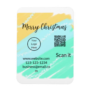Frohe Weihnachts QR-Code Business gelb grünes Wass Magnet
