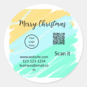 Frohe Weihnachts QR-Code Business gelb grünes Wass Runder Aufkleber