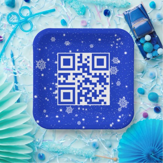 Frohe Weihnachts QR-Code für Schneeflocken Pappteller (Party)