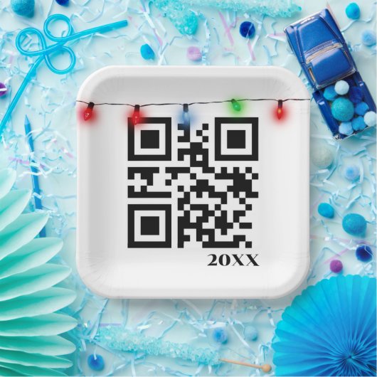 Frohe Weihnachts QR Code mit String Lights Pappteller (Party)