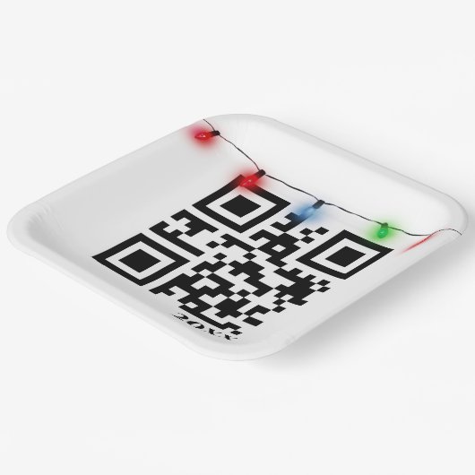 Frohe Weihnachts QR Code mit String Lights Pappteller (Gewinkelt)