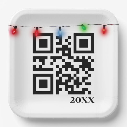 Frohe Weihnachts QR Code mit String Lights Pappteller (Vorderseite)