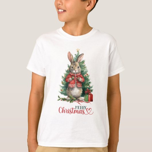 Frohe Weihnachts-Rabbit-Baum dekorieren T-Shirt (Vorderseite)