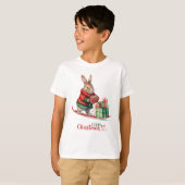 Frohe Weihnachts-Rabbit Geschenke auf einem Schlit T-Shirt (Vorne ganz)