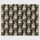 Frohe Weihnachts Rabbit Sepia Gold Metallic Black Geschenkpapier (Flach)