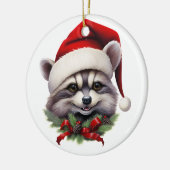 Frohe Weihnachts-Raccoon in Weihnachtsmannmütze Ho Keramik Ornament (Links)