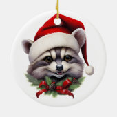 Frohe Weihnachts-Raccoon in Weihnachtsmannmütze Ho Keramik Ornament (Hinten)