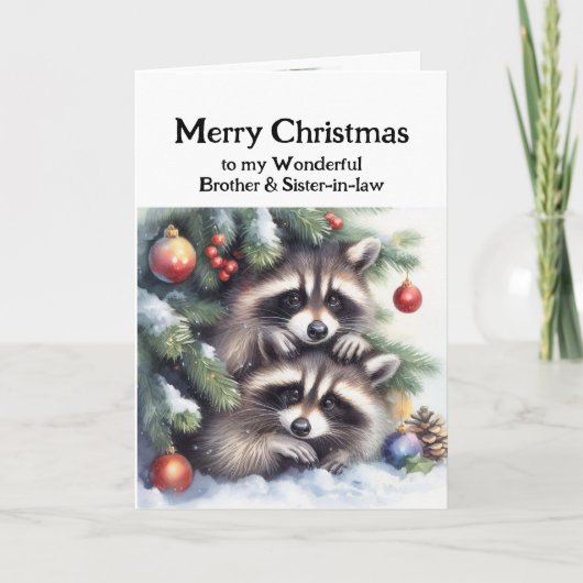 Frohe Weihnachts Raccoons Brother & Schwiegervater Karte (Vorderseite)