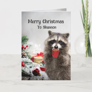 Frohe Weihnachts Raccoons Individuelle Name Spaß Karte