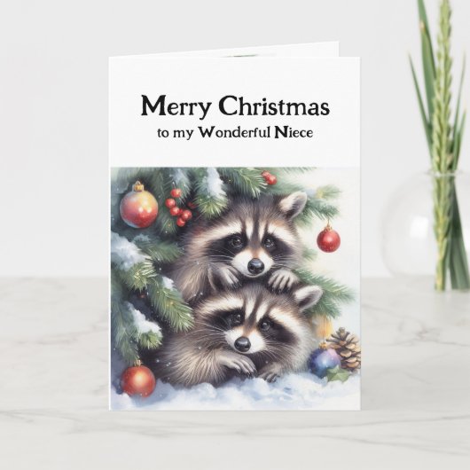 Frohe Weihnachts Raccoons Niece Karte (Vorderseite)