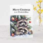 Frohe Weihnachts Raccoons Niece Karte (Gelbe Blume)