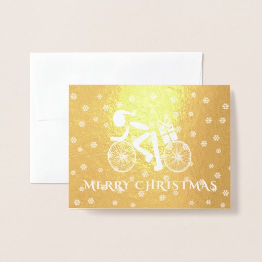Frohe Weihnachts-Radfahrer-Custom Text Foil Card Folienkarte (Vorderseite mit Umschlag)