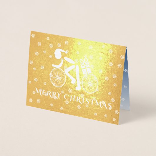 Frohe Weihnachts-Radfahrer-Custom Text Foil Card Folienkarte (Vorderseite)