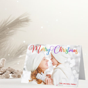 Frohe Weihnachts-Rainbow-Script-Familie Foto geflo Feiertagskarte
