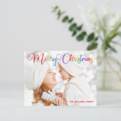 Frohe Weihnachts Rainbow Script Family Foto Hübsch Postkarte (Stehend Vorderseite)
