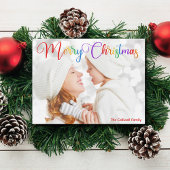 Frohe Weihnachts-Rainbow-Script Family Foto Magnet